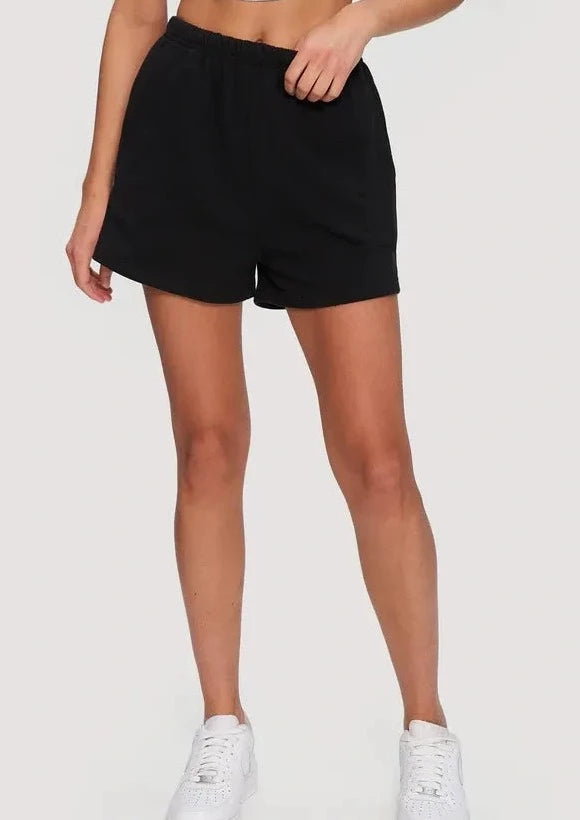Black fleece cotton shorts