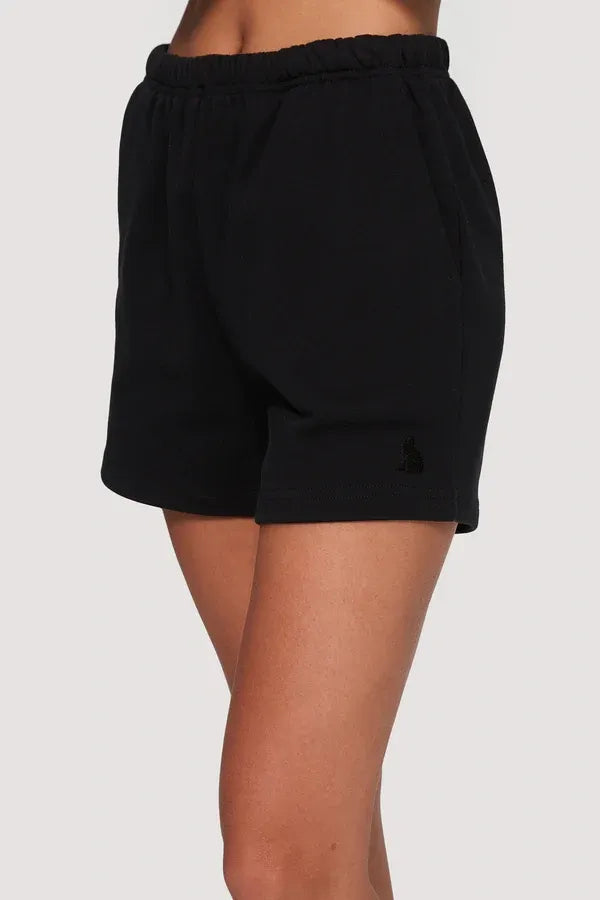 Black fleece cotton shorts
