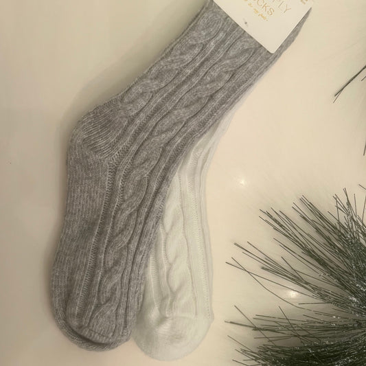 2 paires de bas à câble BLANC ET GRIS