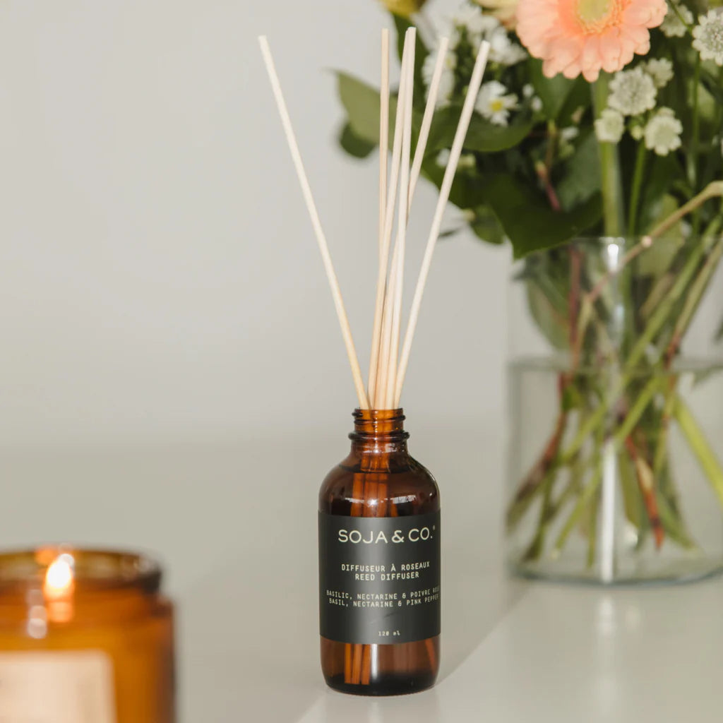Diffuseur à roseaux BASILIC, NECTARINE & POIVRE ROSE