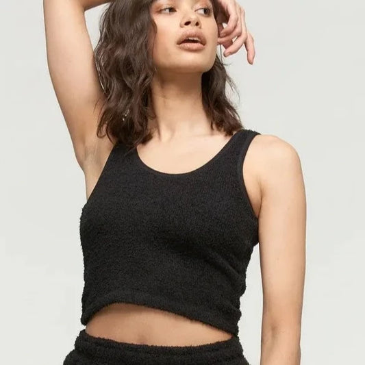 Crop top en peluche noir