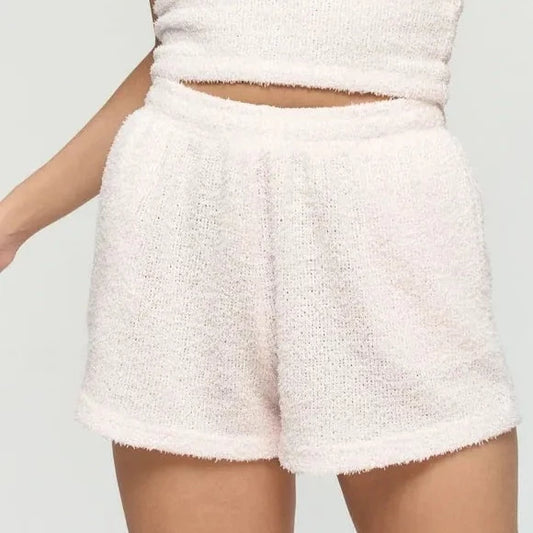 Short en peluche perle rose